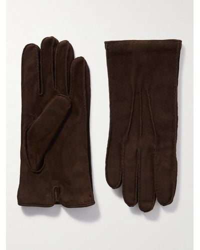 Thom Sweeney Cashmere-lined Suede Gloves - Brown