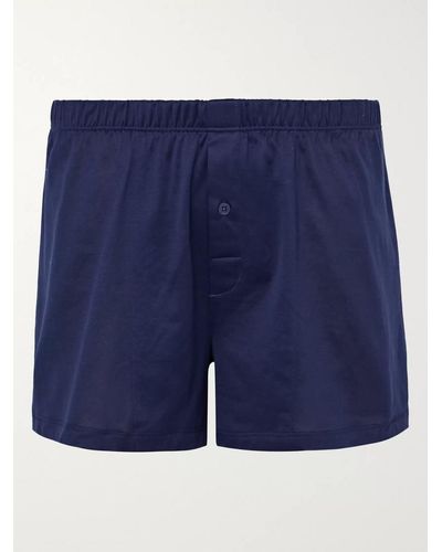 Hanro Sporty Mercerised Cotton Boxer Shorts - Blue