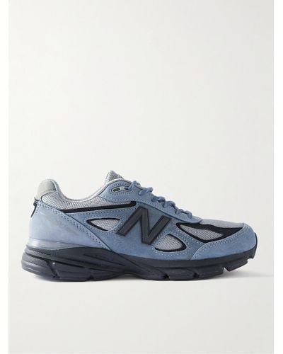 New Balance 990v4 Leather-trimmed Suede And Mesh Trainers - Blue