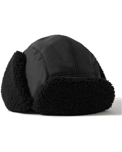 Snow Peak Padded Ripstop And Faux Shearling Trapper Cap - Black