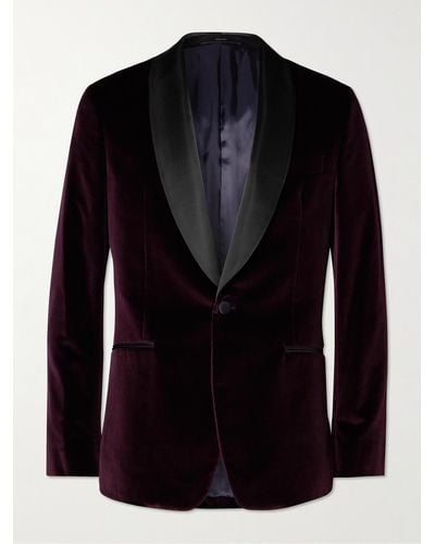 Paul Smith Shawl-collar Satin-trimmed Cotton-velvet Tuxedo Jacket - Black