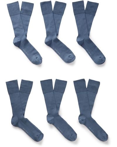CDLP Six-pack Ribbed Cotton-blend Socks - Blue