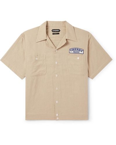 CHERRY LA Mechanic Camp-collar Logo-appliquéd Cotton-blend Shirt - Natural