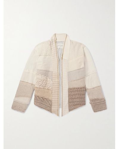 Greg Lauren Patchwork Wool And Cotton-blend Cardigan - Natural
