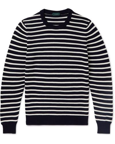 Incotex Striped Knitted Cotton Sweater - Blue