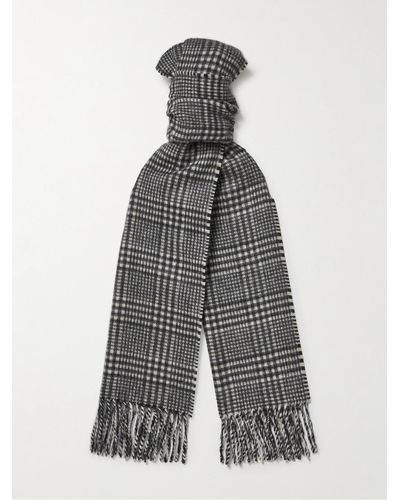 Tom Ford Fringed Prince Of Wales Checked Cashmere Scarf - Grey