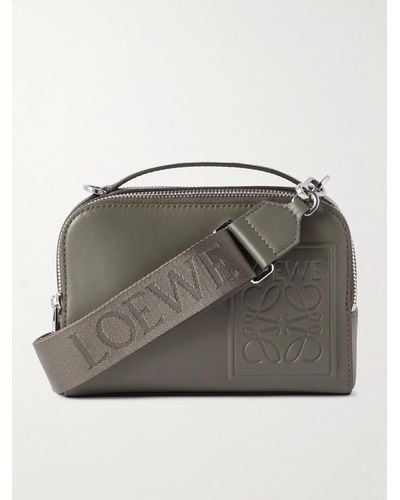 Loewe Mini Logo-debossed Leather Messenger Bag - Grey