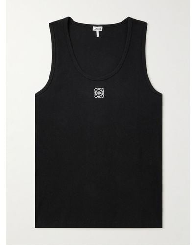 Loewe Logo-embroidered Ribbed Stretch-cotton Tank Top - Black