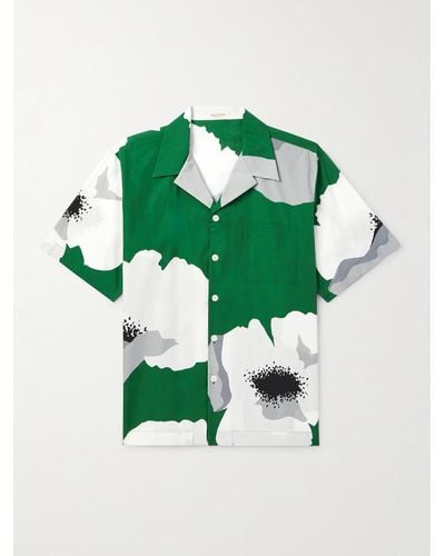 Valentino Garavani Hemd aus Baumwollpopeline mit Blumenprint und Reverskragen - Grün