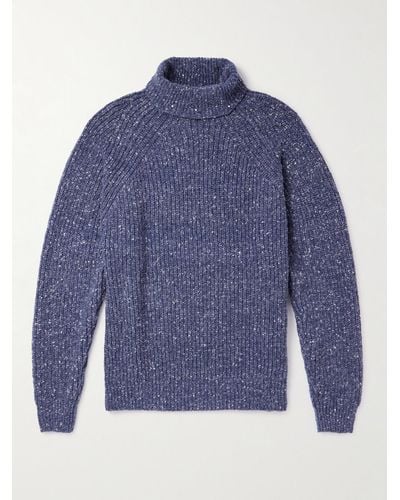 Inis Meáin Boatbuilder Ribbed Cashmere Rollneck Sweater - Blue