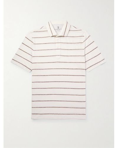 Brunello Cucinelli Striped Linen And Cotton-blend Polo Shirt - Natural