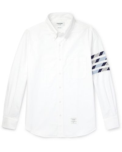 Thom Browne Button-down Collar Grosgrain-trimmed Cotton Oxford Shirt - White