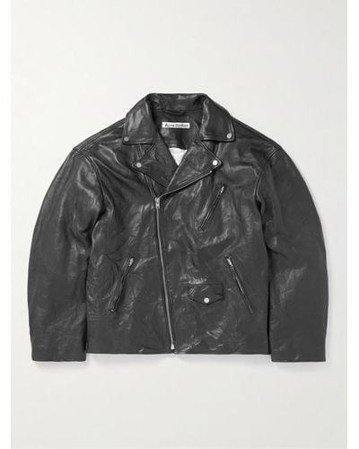 Acne Studios Liker Distressed Leather Biker Jacket - Black