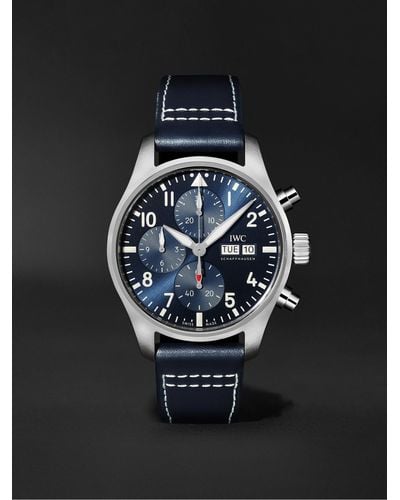 IWC Schaffhausen Pilot's Watch Chronograph 41 mm Uhr aus Edelstahl mit automatischem Aufzug und Lederarmband - Schwarz