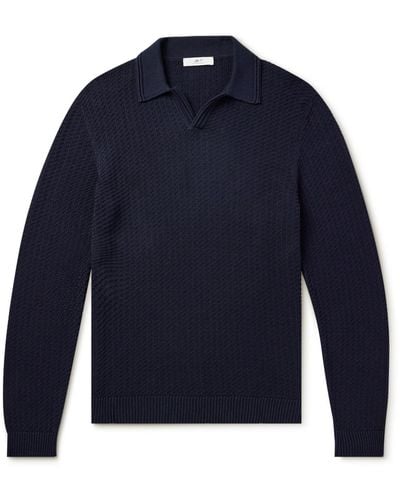 MR P. Textured Organic Cotton Polo Shirt - Blue