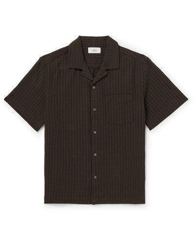 MR P. Convertible-collar Organic Cotton-blend Seersucker Shirt - Black