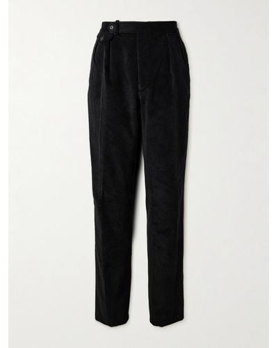 Ralph Lauren Purple Label Slim-leg Pleated Cotton-corduroy Suit Trousers - Black