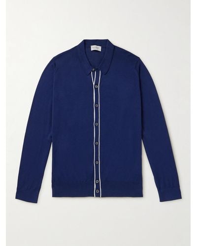 John Smedley Hemd aus Sea-Island-Baumwolle mit Kontrastdetails - Blau