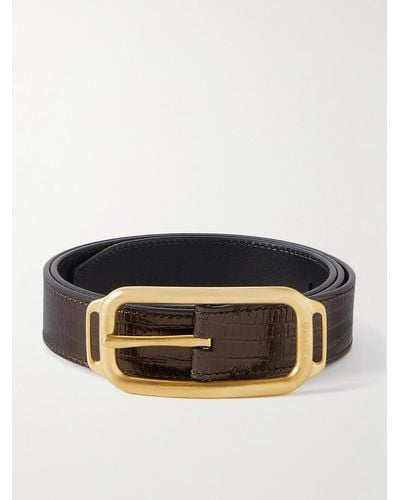 Tom Ford 3cm Glossed Lizard-effect Leather Belt - Brown