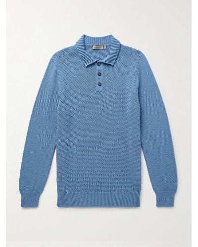 Canali Textured-knit Cotton Polo Shirt - Blue