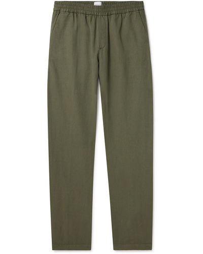 Sunspel Straight-leg Cotton And Linen-blend Drawstring Pants - Green