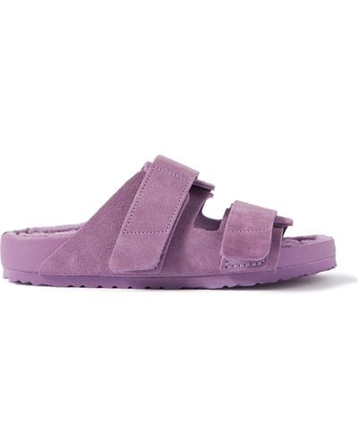 Birkenstock Tekla Uji Shearling-lined Leather-trimmed Suede Sandals - Purple