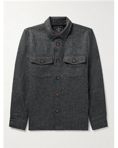 Portuguese Flannel Overshirt in tweed di lana - Nero