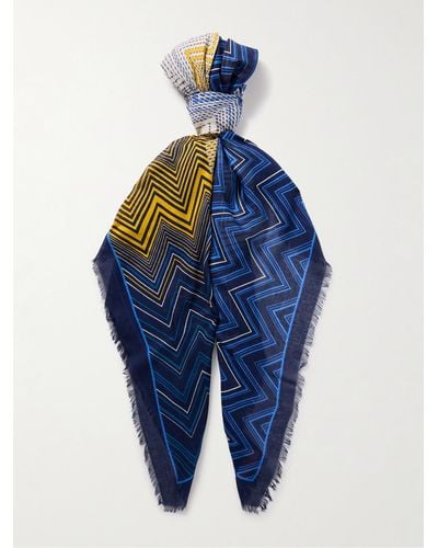 Missoni Striped Modal And Silk-blend Voile Scarf - Blue