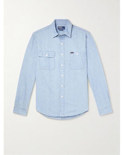 Polo Ralph Lauren Logo-appliquéd Cotton-chambray Shirt - Blue