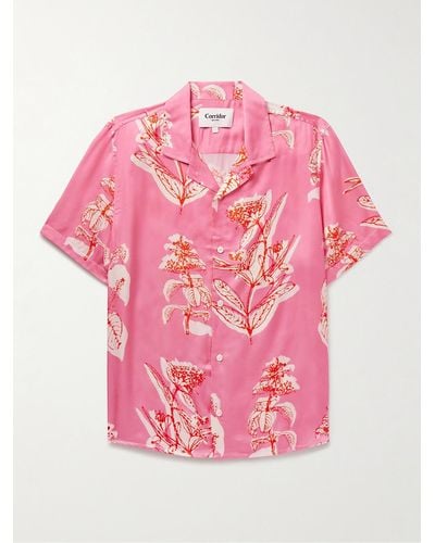 Corridor NYC Convertible-collar Floral-print Satin Shirt - Pink