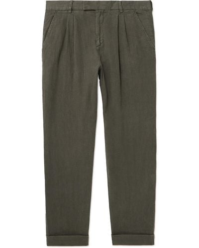 MR P. Tapered Pleated Linen Pants - Green