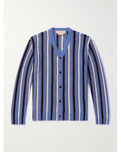 Marni Logo-embroidered Striped Cotton Cardigan - Blue