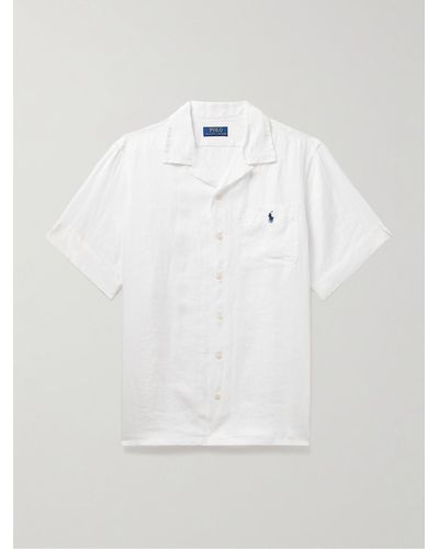 Polo Ralph Lauren Camicia in lino con colletto convertibile e logo ricamato Clady - Bianco