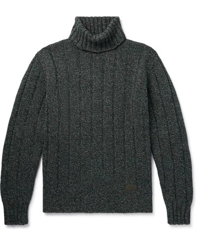 Tod's Logo-appliquéd Ribbed Wool-blend Rollneck Sweater - Gray