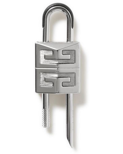 Givenchy 4g Padlock Leather-trimmed Silver-tone Key Ring - Metallic