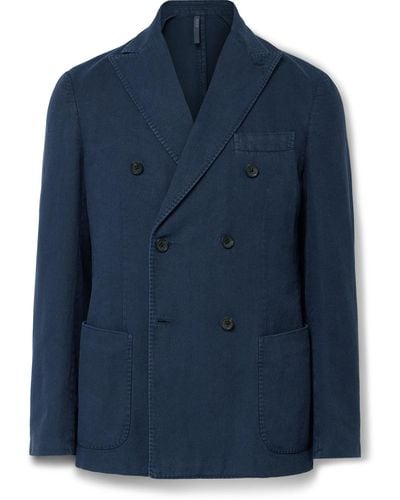 Incotex Montedoro Unstructured Double-breasted Cotton And Ramie-blend Blazer - Blue