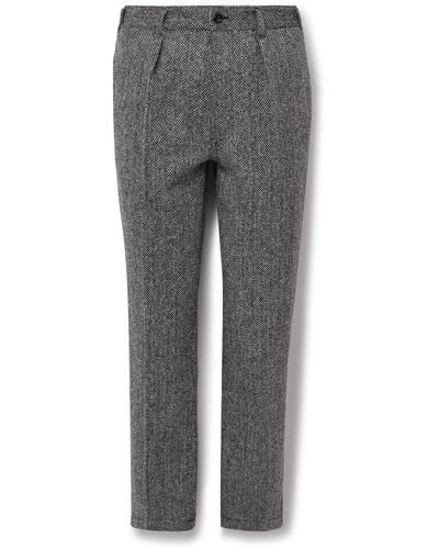 Drake's Games Slim-fit Pleated Herringbone Wool-tweed Pants - Gray
