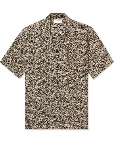 Saint Laurent Camp-collar Leopard-print Silk Crepe De Chine Shirt - Brown