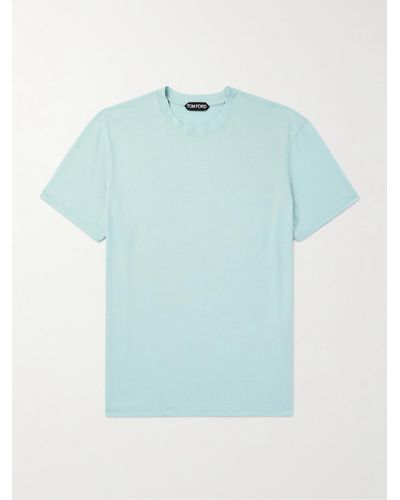 Tom Ford Schmal geschnittenes T-Shirt aus Jersey aus einer Lyocell-Baumwollmischung - Blau
