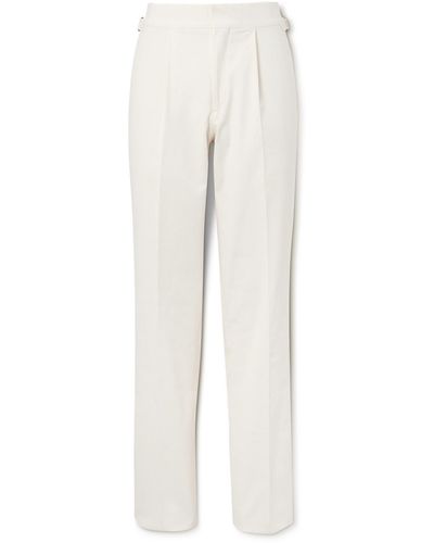Thom Sweeney Slim-fit Straight-leg Pleated Cotton-blend Twill Pants - White