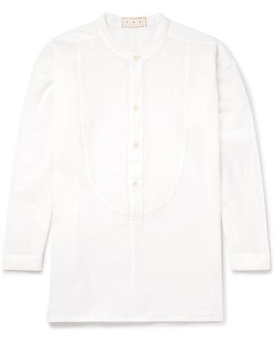 SMR Days Cavalet Grandad-collar Bib-front Cotton-voile Shirt - White