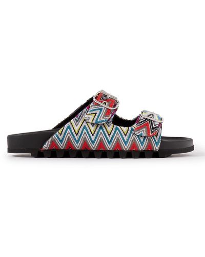Missoni Zigzag Cotton, Leather And Rubber Sandals - Blue