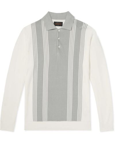 Beams Plus Striped Knitted Polo Shirt - White