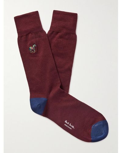 Paul Smith Embroidered Cotton-Blend Socks - Viola
