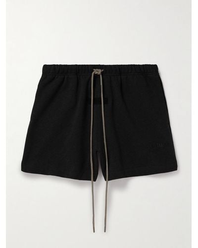 Fear Of God Wide-leg Logo-appliquéd Cotton-blend Jersey Drawstring Shorts - Black