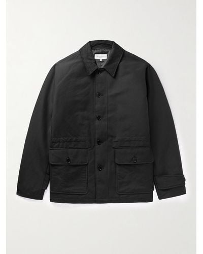 Officine Generale Griffin Corduroy-trimmed Tech Cotton-blend Coat - Black