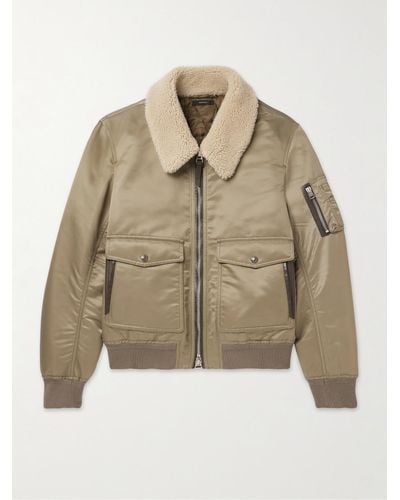 Tom Ford Shearling And Leather-trimmed Padded Shell Bomber Jacket - Natural
