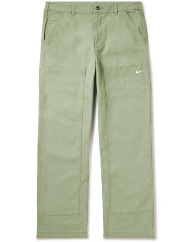 Nike Straight-leg Logo-embroidered Cotton-canvas Pants - Green