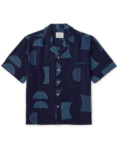 Folk Oversized Convertible-collar Cotton-jacquard Shirt - Blue