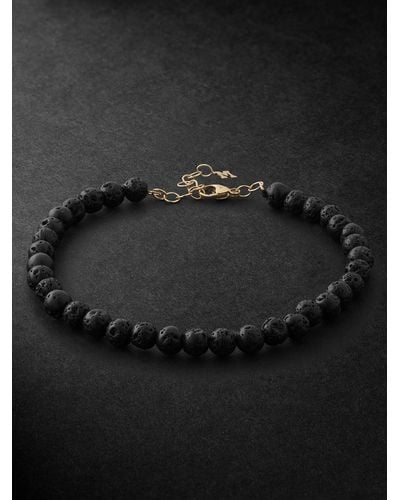 Mateo Lava Rock Gold Beaded Bracelet - Black